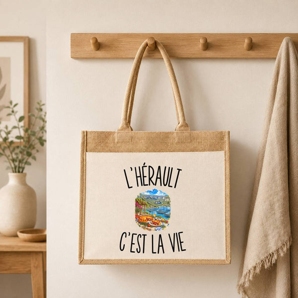 Sac Cabas Jute avec Poche L’Hérault c’est la vie