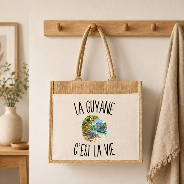 Sac Cabas Jute avec Poche La Guyane c’est la vie