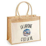 Sac Cabas Jute avec Poche La Laponie c’est la vie