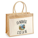 Sac Cabas Jute avec Poche La Norvège c’est la vie