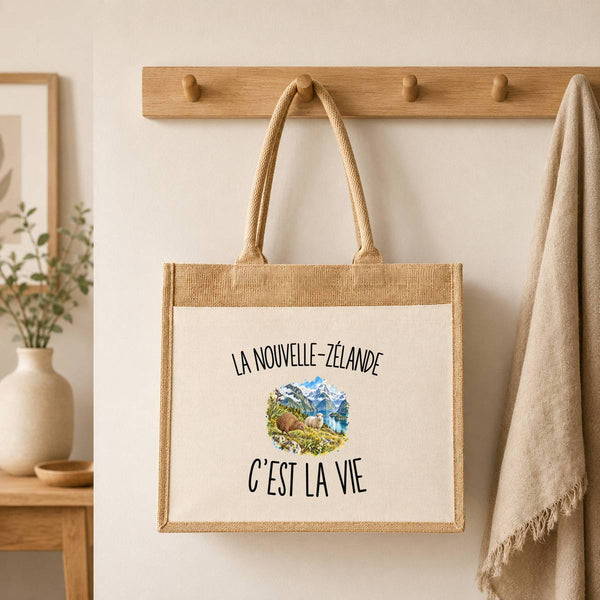 Sac Cabas Jute avec Poche La Nouvelle-Zélande c’est la vie
