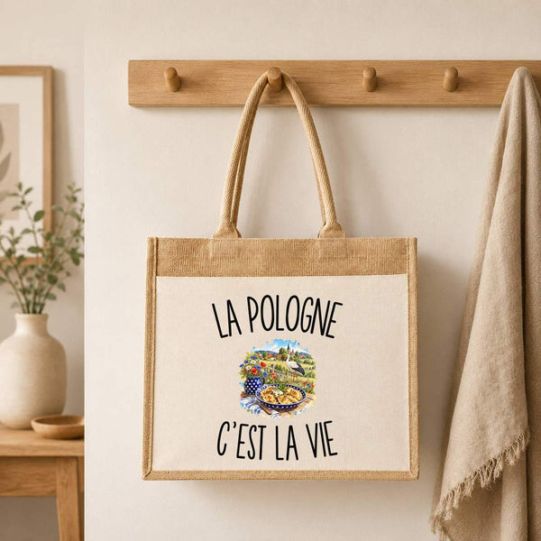 Sac Cabas Jute avec Poche La Pologne c’est la vie