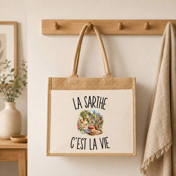 Sac Cabas Jute avec Poche La Sarthe c’est la vie