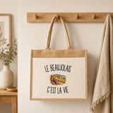 Sac Cabas Jute avec Poche Le Beaujolais c’est la vie