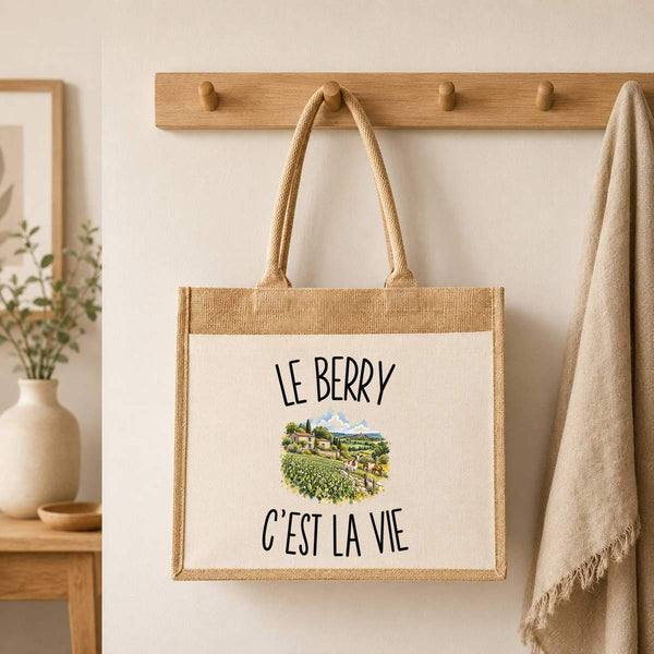 Sac Cabas Jute avec Poche Le Berry c’est la vie