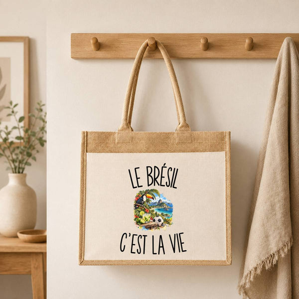 Sac Cabas Jute avec Poche Le Brésil c’est la vie
