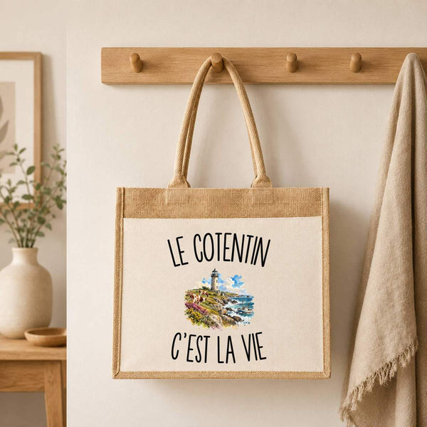 Sac Cabas Jute avec Poche Le Cotentin c’est la vie