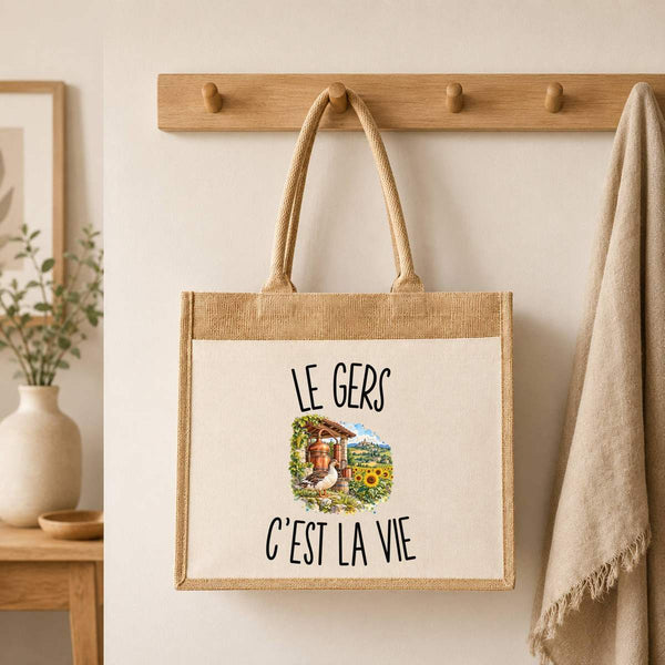 Sac Cabas Jute avec Poche Le Gers c’est la vie