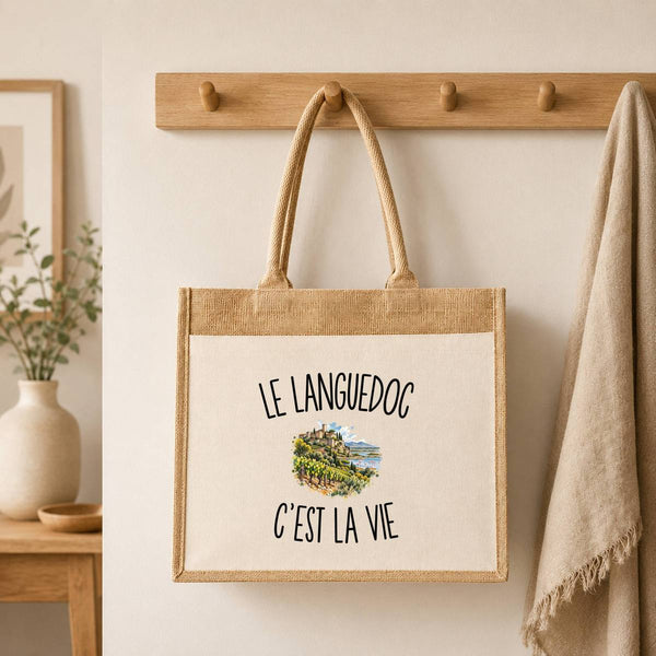 Sac Cabas Jute avec Poche Le Languedoc c’est la vie