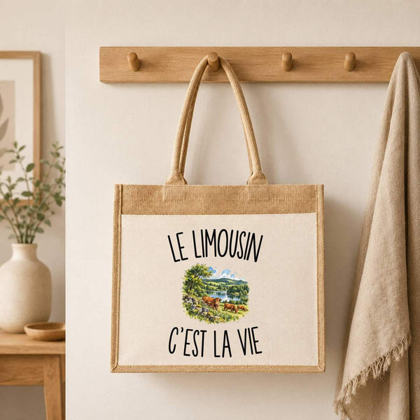 Sac Cabas Jute avec Poche Le Limousin c’est la vie