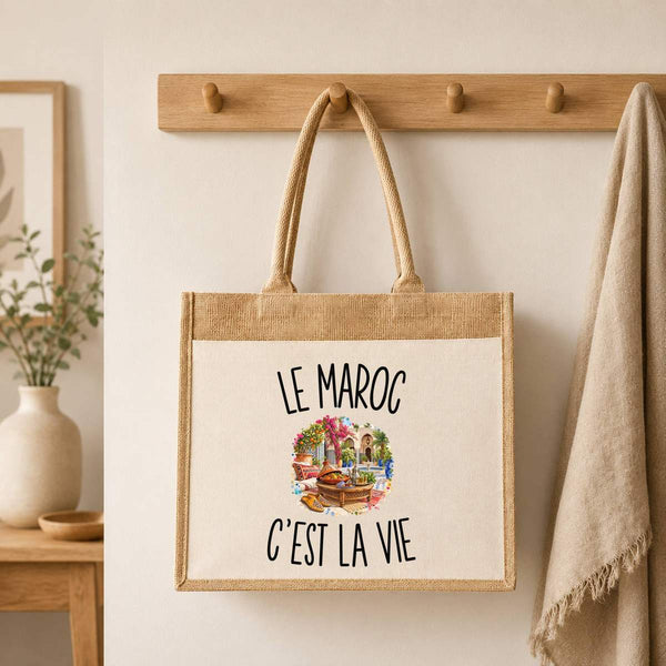 Sac Cabas Jute avec Poche Le Maroc c’est la vie