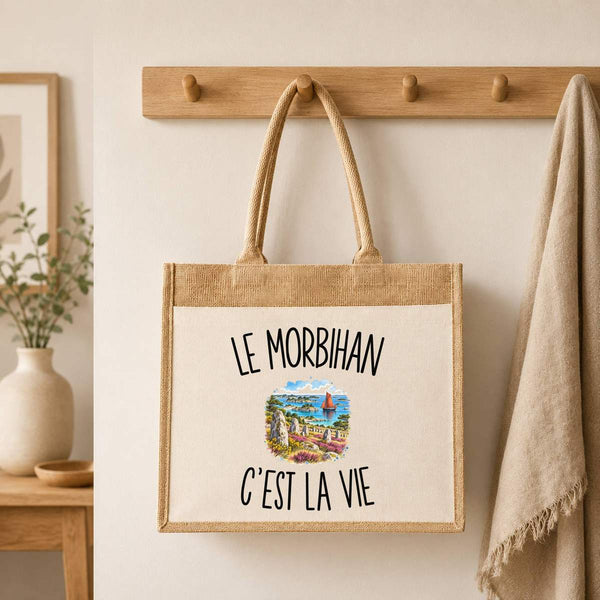 Sac Cabas Jute avec Poche Le Morbihan c’est la vie