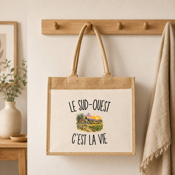 Sac Cabas Jute avec Poche Le Sud-Ouest c’est la vie