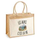 Sac Cabas Jute avec Poche Les Alpes c’est la vie