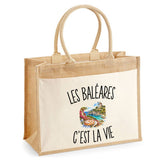 Sac Cabas Jute avec Poche Les Baléares c’est la vie