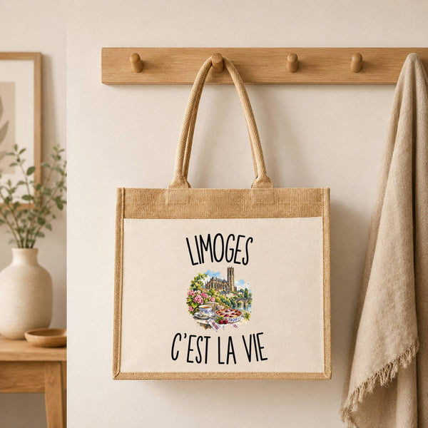 Sac Cabas Jute avec Poche Limoges c’est la vie