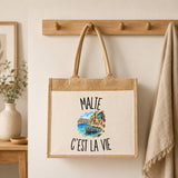 Sac Cabas Jute avec Poche Malte c’est la vie