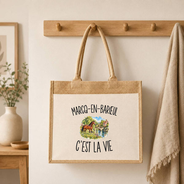 Sac Cabas Jute avec Poche Marcq-en-Barœul c’est la vie