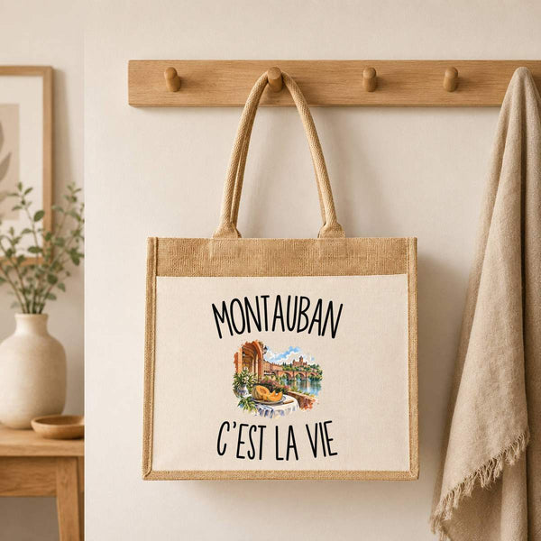 Sac Cabas Jute avec Poche Montauban c’est la vie