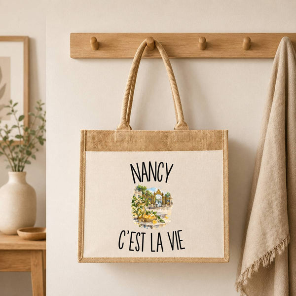 Sac Cabas Jute avec Poche Nancy c’est la vie
