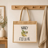 Sac Cabas Jute avec Poche Nancy c’est la vie