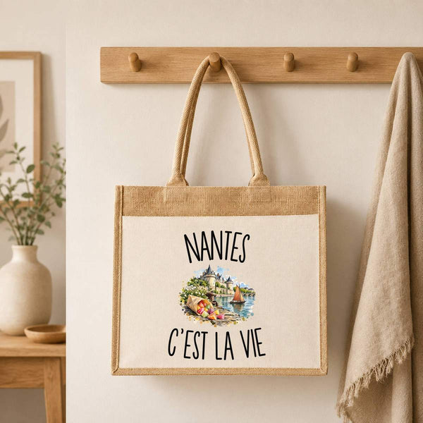 Sac Cabas Jute avec Poche Nantes c’est la vie