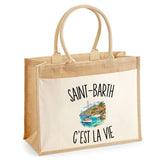 Sac Cabas Jute avec Poche Saint-Barth c’est la vie