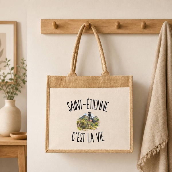 Sac Cabas Jute avec Poche Saint-Étienne c’est la vie