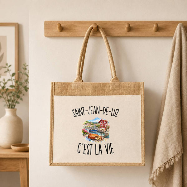 Sac Cabas Jute avec Poche Saint-Jean-de-Luz c’est la vie