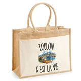 Sac Cabas Jute avec Poche Toulon c’est la vie