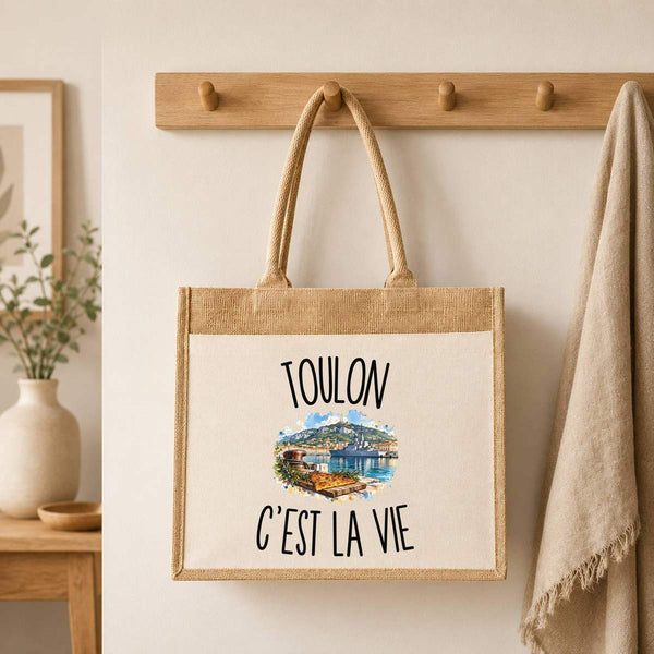 Sac Cabas Jute avec Poche Toulon c’est la vie
