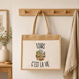 Sac Cabas Jute avec Poche Tours c’est la vie