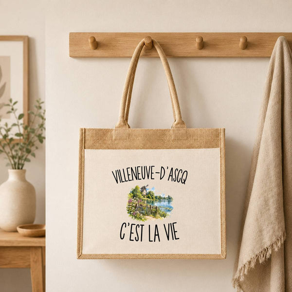 Sac Cabas Jute avec Poche Villeneuve-d’Ascq c’est la vie