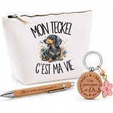 Coffret Cadeau Mon Teckel c'est ma vie – Trousse, stylo bambou et porte-clés