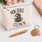 Coffret Cadeau Mon Teckel c'est ma vie – Trousse, stylo bambou et porte-clés