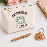 Coffret Cadeau Mon Bichon Maltais c'est ma vie – Trousse, stylo bambou et porte-clés