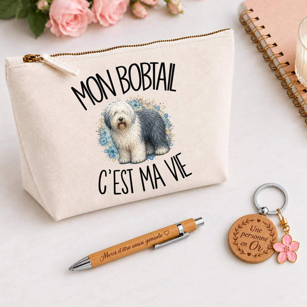 Coffret Cadeau Mon Bobtail c'est ma vie – Trousse, stylo bambou et porte-clés