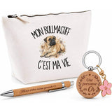 Coffret Cadeau Mon Bullmastiff c'est ma vie – Trousse, stylo bambou et porte-clés
