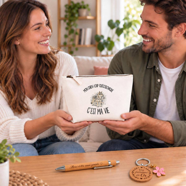 Coffret Cadeau Mon Chien-Loup Tchécoslovaque c'est ma vie – Trousse, stylo bambou et porte-clés