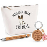 Coffret Cadeau Mon Épagneul Papillon c'est ma vie – Trousse, stylo bambou et porte-clés