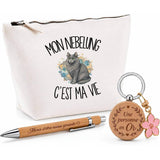 Coffret Cadeau Mon Nebelung c'est ma vie – Trousse, stylo bambou et porte-clés