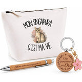 Coffret Cadeau Mon Singapura c'est ma vie – Trousse, stylo bambou et porte-clés