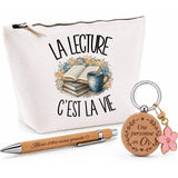 Coffret Cadeau La lecture c'est la vie – Trousse, stylo bambou et porte-clés