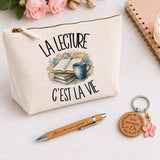 Coffret Cadeau La lecture c'est la vie – Trousse, stylo bambou et porte-clés