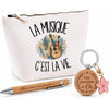 Coffret Cadeau La musique c'est la vie – Trousse, stylo bambou et porte-clés