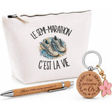 Coffret Cadeau Le semi-marathon c'est la vie – Trousse, stylo bambou et porte-clés
