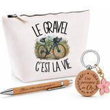 Coffret Cadeau Le gravel c'est la vie – Trousse, stylo bambou et porte-clés