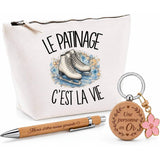 Coffret Cadeau Le patinage c'est la vie – Trousse, stylo bambou et porte-clés
