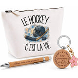 Coffret Cadeau Le hockey c'est la vie – Trousse, stylo bambou et porte-clés