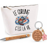 Coffret Cadeau Le curling c'est la vie – Trousse, stylo bambou et porte-clés